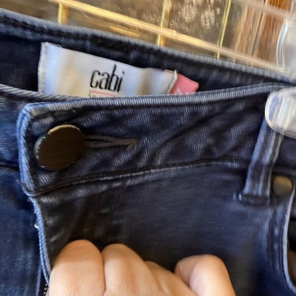 CAbi Jeans 3194 SKINNY Distressed Dark Wash Blue STRETCH Womens Size 14 Mid Rise - Picture 2 of 16